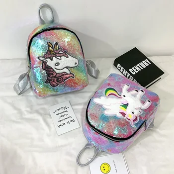 

Hot ladies sequins backpack girls colorful unicorn schoolbag children color change flip backpack student bag