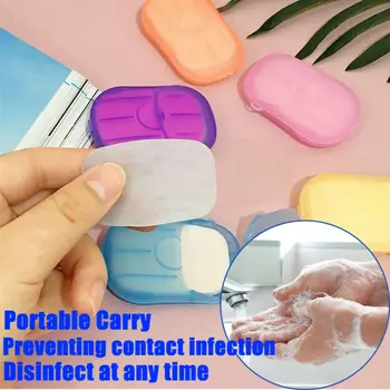 

20Pcs Disposable Travel Soap Paper Washing Hand Bath Clean Scented Slice Sheets Disposable Boxe Soap Portable Mini Paper Soap