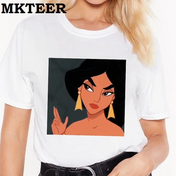 

Women 2019 Summer Camiseta Mujer Cool Jasmine Aesthetic Ulzzang Aladdin Print Tops Harajuku T Shirt Casual Vogue Streetwear