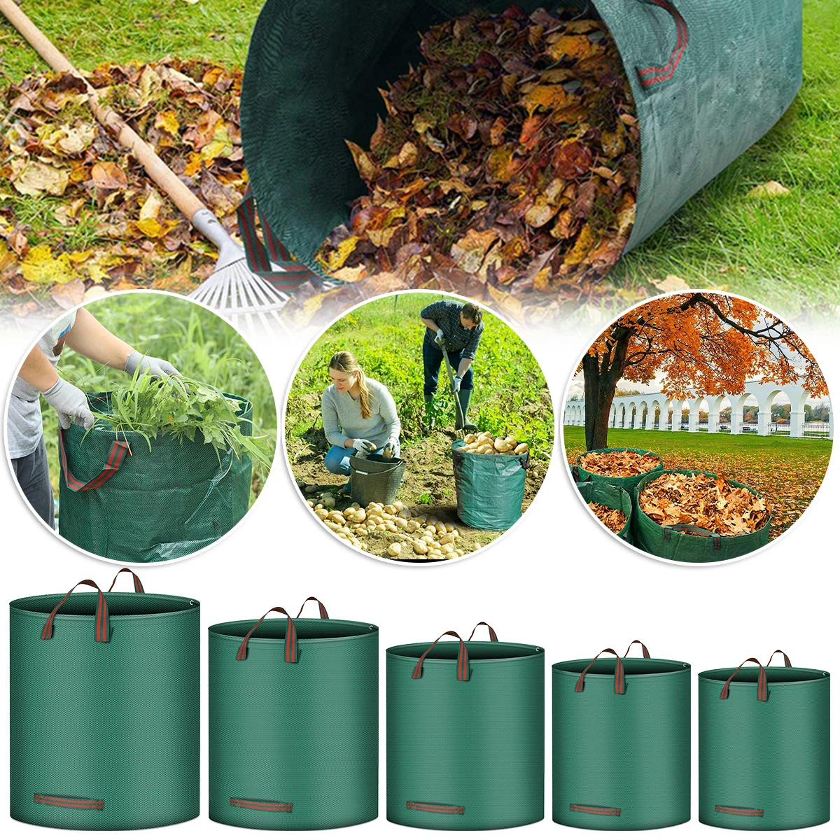 Garden Waste Bag Garden Waste Bag Large Capacity Garden Bag Reusable Waterproof Storage Collection Container For Yard Leaf 120/272/300/400/500ML