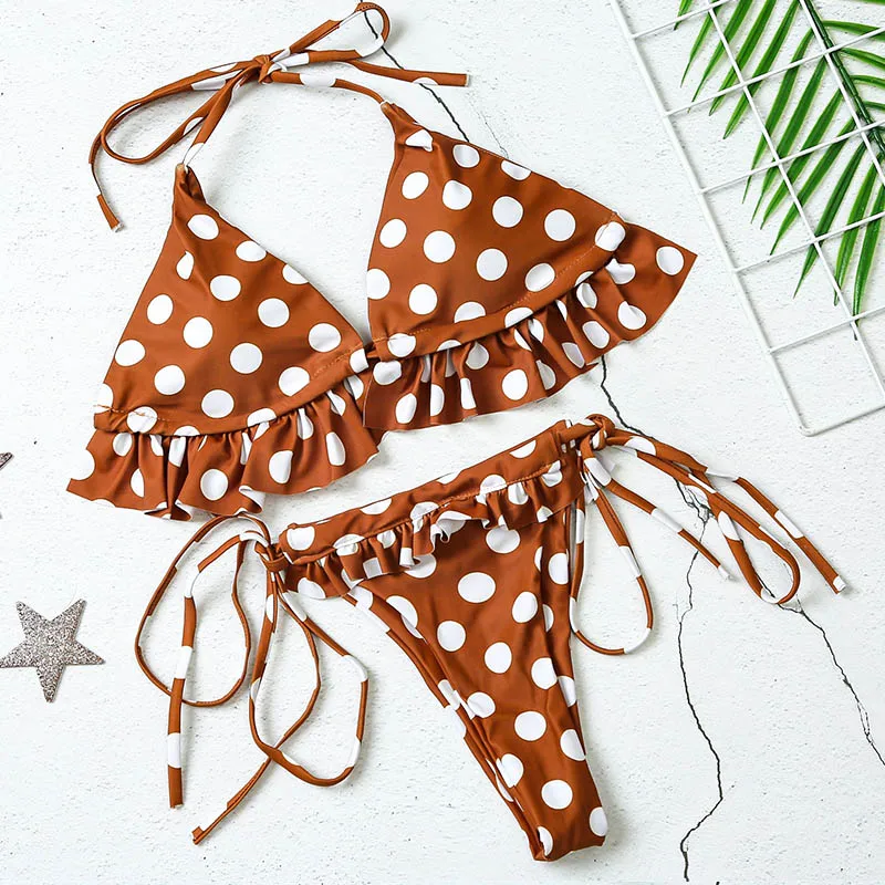 BKB16CE Extreme micro bikini Sexy ruffle swimsuit female dot bikini set bandage swimwear women thong bathing suit Bathers biquini - Color: BKB16CE