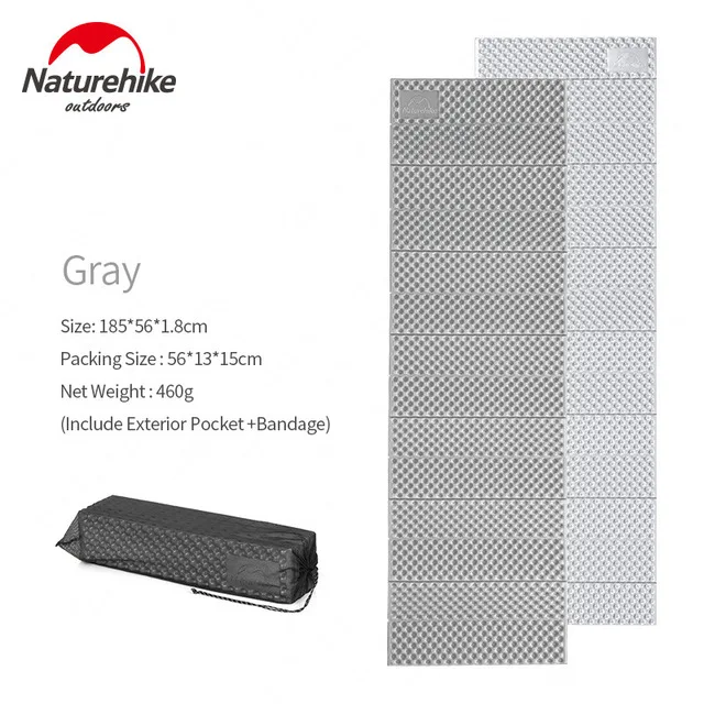 NatureHike 185cm*56cm single person sleeping pad damp-proof camping mattress comfortale foam mat handy folding sleeping mats - Color: grey