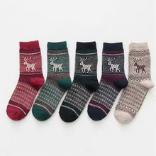Новинка; зимние женские толстые теплые носки в стиле Харадзюку в стиле ретро с рисунком рождественского оленя; высококачественные шерстяные носки; модные повседневные хлопковые носки