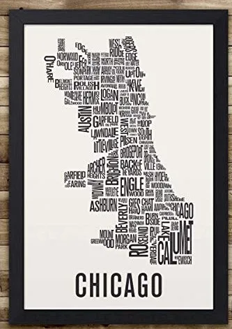 Настенное искусство район Chicago карта печати минималистический стиль плакат вид художественная работа на холсте для декора гостиной - Цвет: Черный