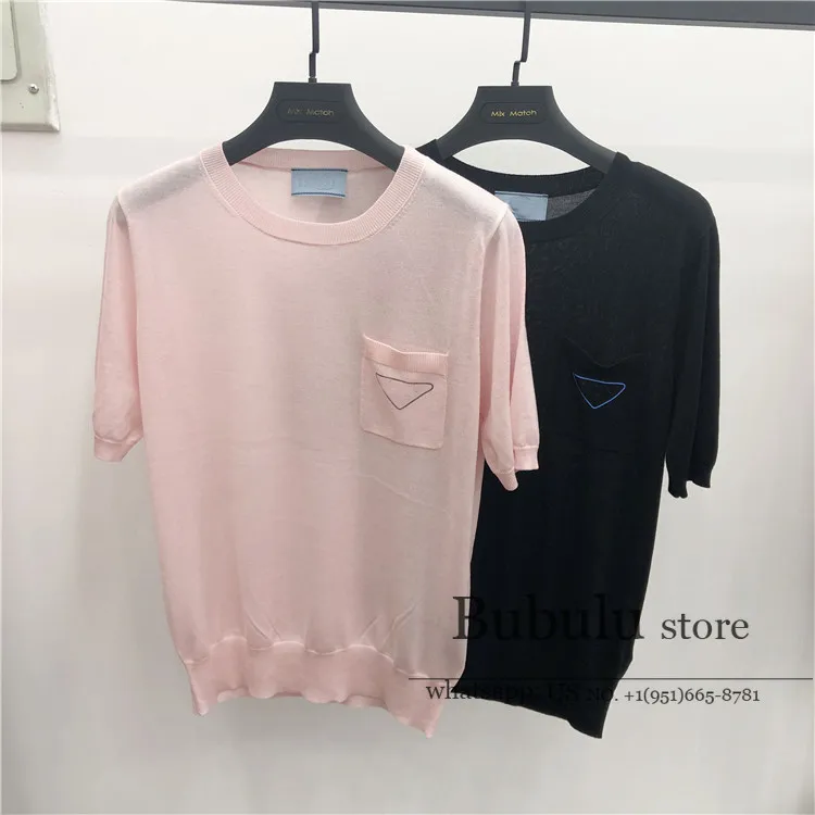 

Luxury women shirt tops 2020 Summer Pockets round Neck Loose Soft Antheraea Yamamai Silk thin sheer Knitted T-shirt Top tshirt