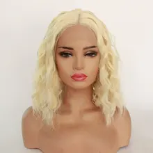 Короткий Боб кудрявый синтетический парик фронта шнурка Белый блонд Glueless термостойкие волокна волос средний пробор волос для белых женщин парик