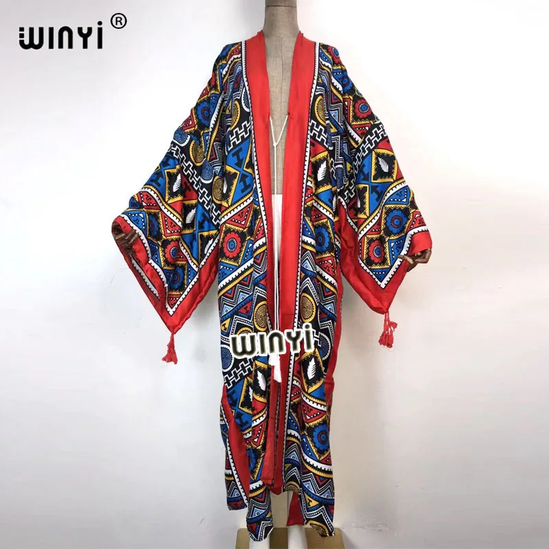 Kuwait Autumn  Women Cardigan Loose Long Dress Cocktail Party Boho Maxi African Holiday Batwing Sleeve Silk Traf  Robe Kimono