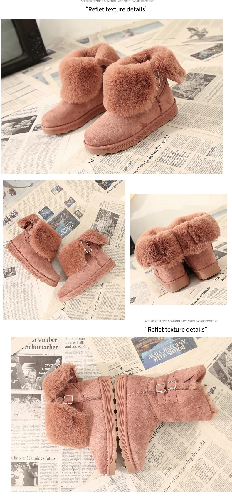 New Winter Women Plush Warm Snow Boots Sequins Rabbit Hair Ankle Boots Thicken Cotton Boots Shoes Zapatos De Mujer Botas