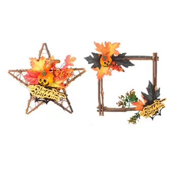

Rattan Berry Maple Leaf Fall Door Wreath Door Wall Ornament Halloween Wreath With/Without LED Light String