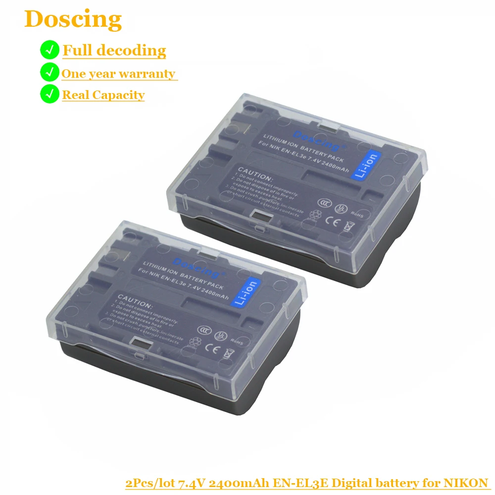 Doscing 2400 мА/ч, EN-EL3e RU EL3e EL3a ENEL3e Замена Батарея для Nikon D300S D300 D100 D200 D700 D70S D80 D90 D50 L15 Камера