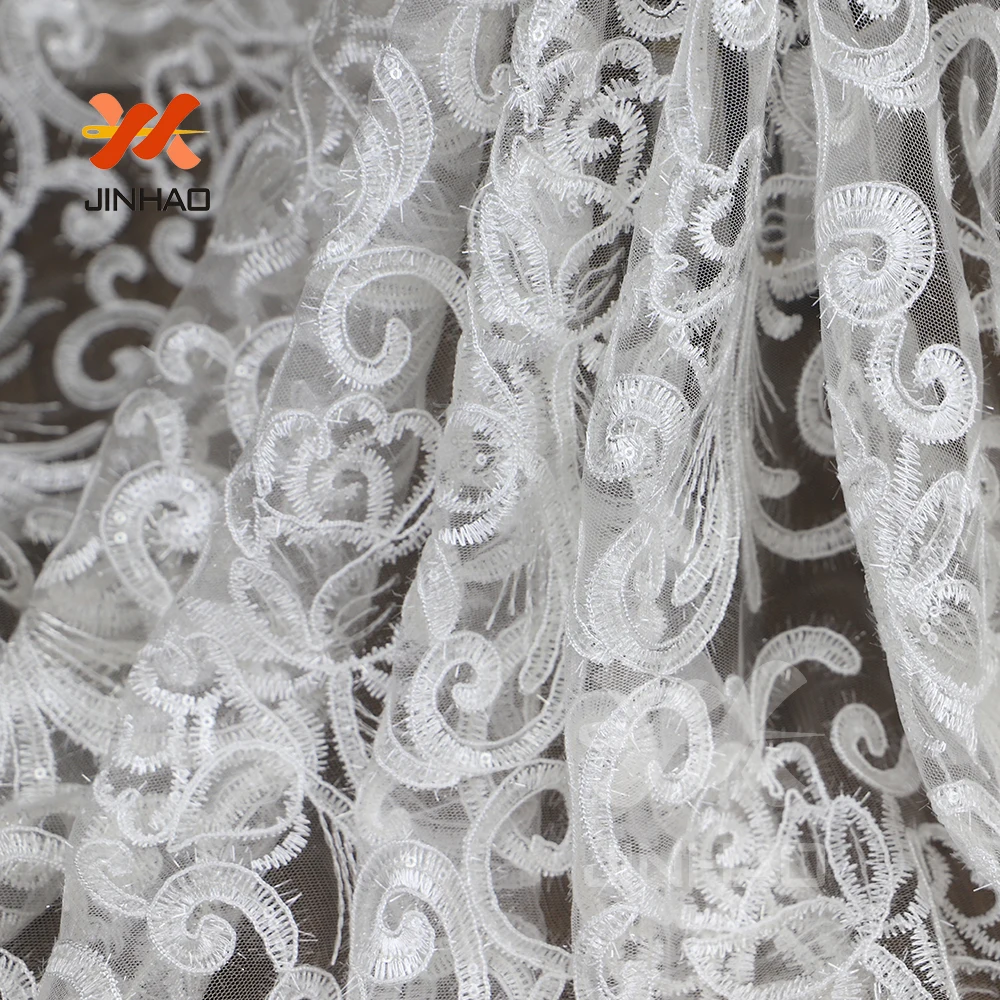 

White Sequin Fabric African Lace Fabric 2019 High Quality Lace 3mm Fashionable Color Sequin Fabric By The Yard For Wedding Dress