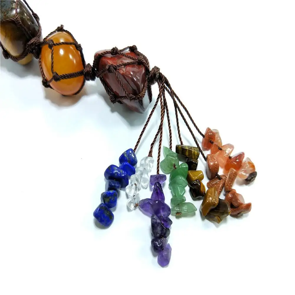 Chakra Tumbled Gemstone Tassel духовная медитация висячий оконный орнамент натуральные камни для украшения дома автомобиля