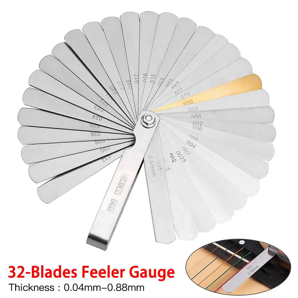 

32-Blades Feeler Gauge Imperial Metric Guitar String Height Tool Measuring Luthier Tool