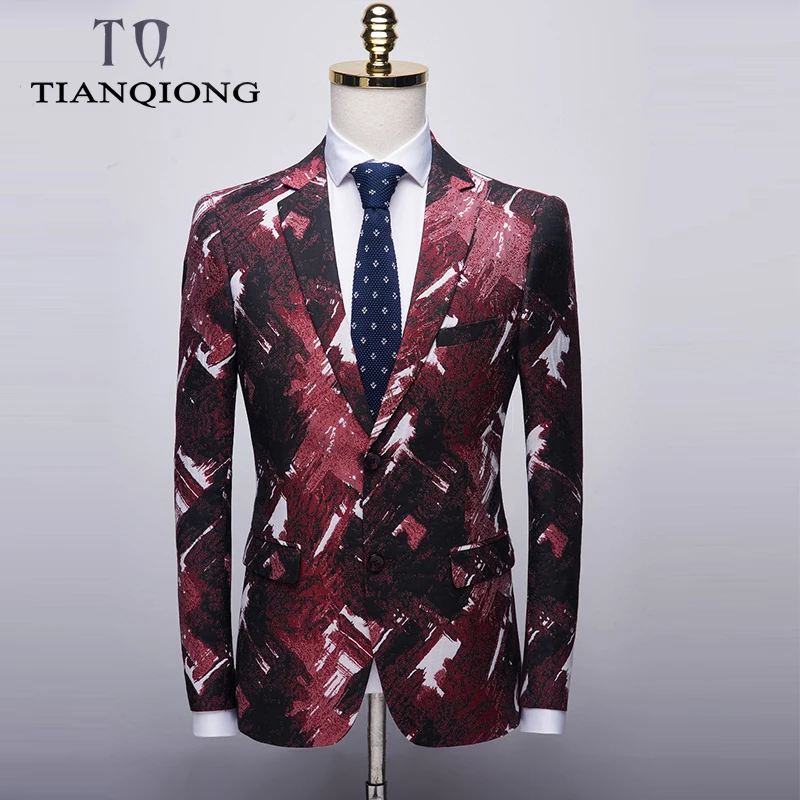 

TIAN QIONG Floral Blazer Men 2019 New Autumn Slim Fit Mens Casual Blazer Brand 3XL 4XL Colorful Stage Clothing Prom Blazers