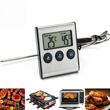 

LCD Digital 0~250C Cooking Tool Kitchen Oven Thermometer Food Cooking Meat BBQ Probe Thermometer With Timer Clock Alarm