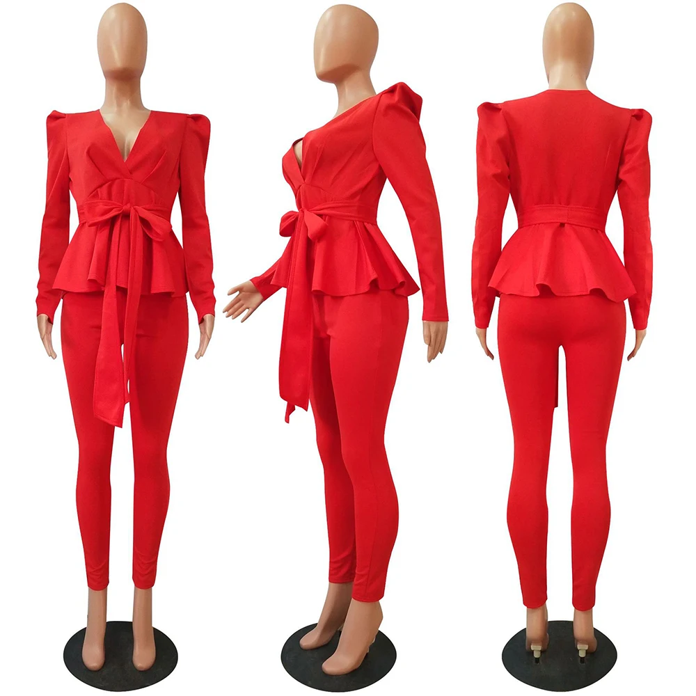 2022 Spring Office Ladies Blue 2 Two Piece Set Top and Pants Suit Elegant Female Casual Business Matching Outfits Women Clothing women's short suit set