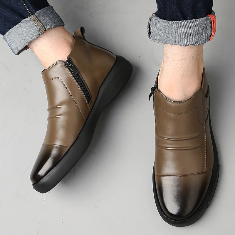 Для мужчин Зимняя обувь из натуральной кожи Теплые; больших размеров; бархатные зимние Мужские Ботинки Ботильоны Мужские модельные туфли Для мужчин