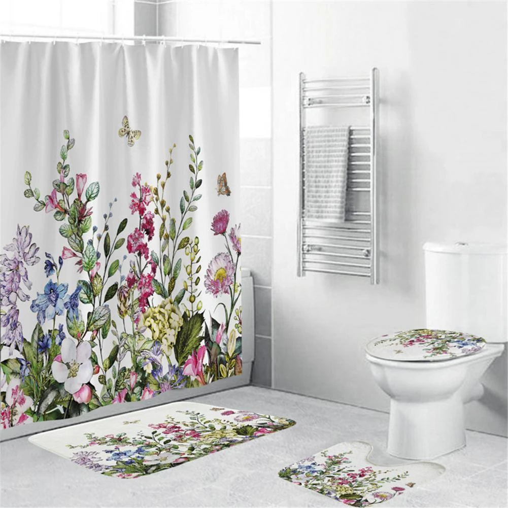 Juego de unids/set de cortina de ducha, alfombra de 180x180cm, tapa de inodoro, alfombrilla de para Baño|Cortinas de ducha| - AliExpress