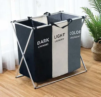 

X-shape Foldable Dirty Laundry Basket Organizer Three Grid Home Laundry Sorter Laundry storage Basket