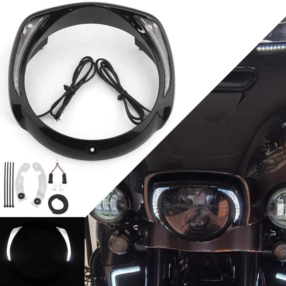 

Motorcycle LED Headlight Bezel Visor Trim Ring For Harley Touring CVO Electra Glide Street Tri Glide Ultra Limited 2014-20