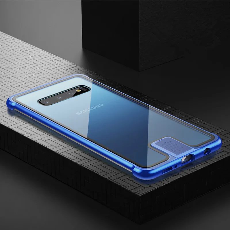 Blue Zeallion для самсунга Galaxy ультратонкий S10 Note 10 Plus двухтактный металл рамка с закаленным стеклом противоударный чехол для телефона - Цвет: Blue