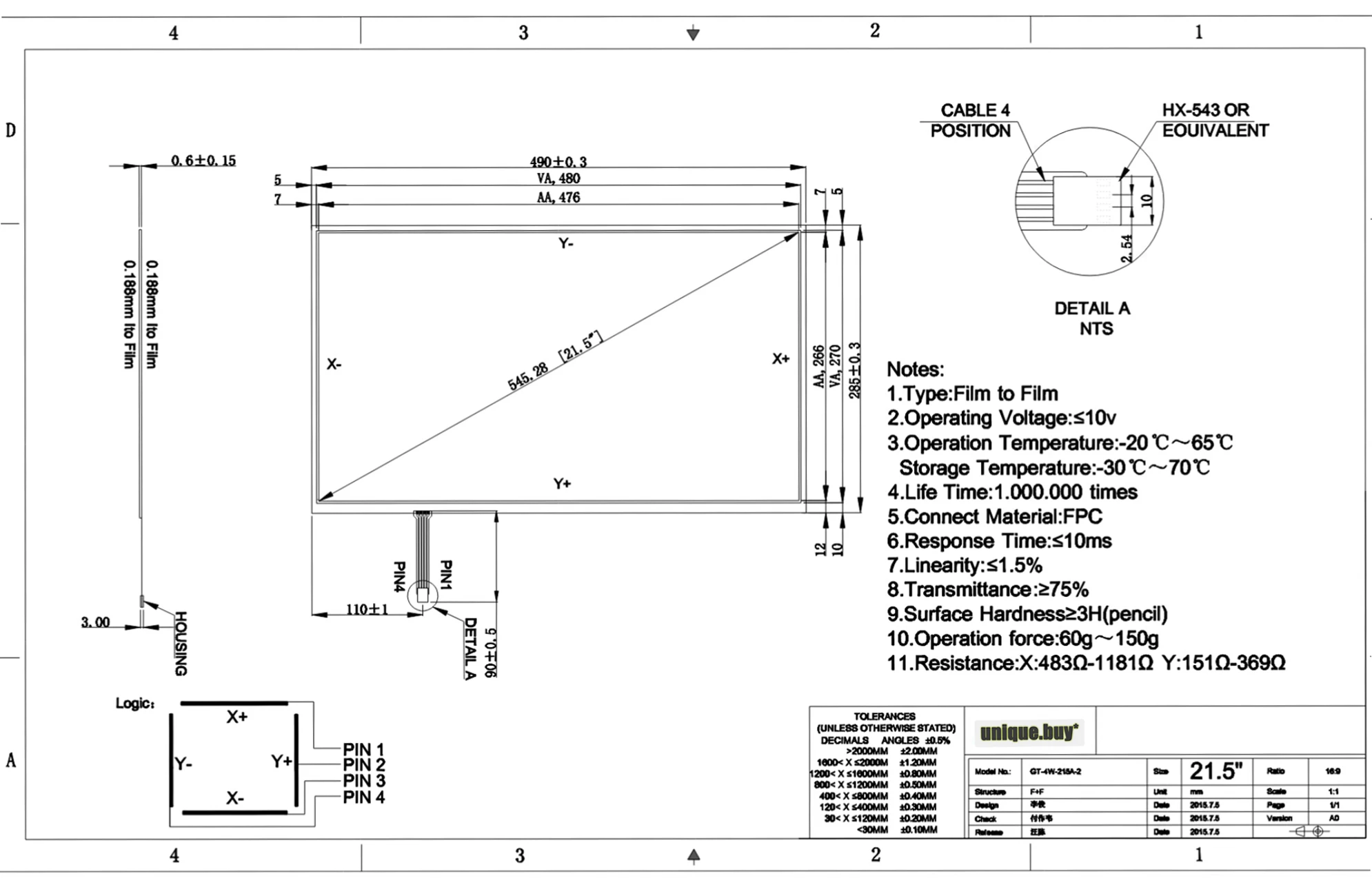 Painel Resistive do Tela Táctil Jogo de Fios Usb 490 mm x 285 mm 215 - Imagem 5
