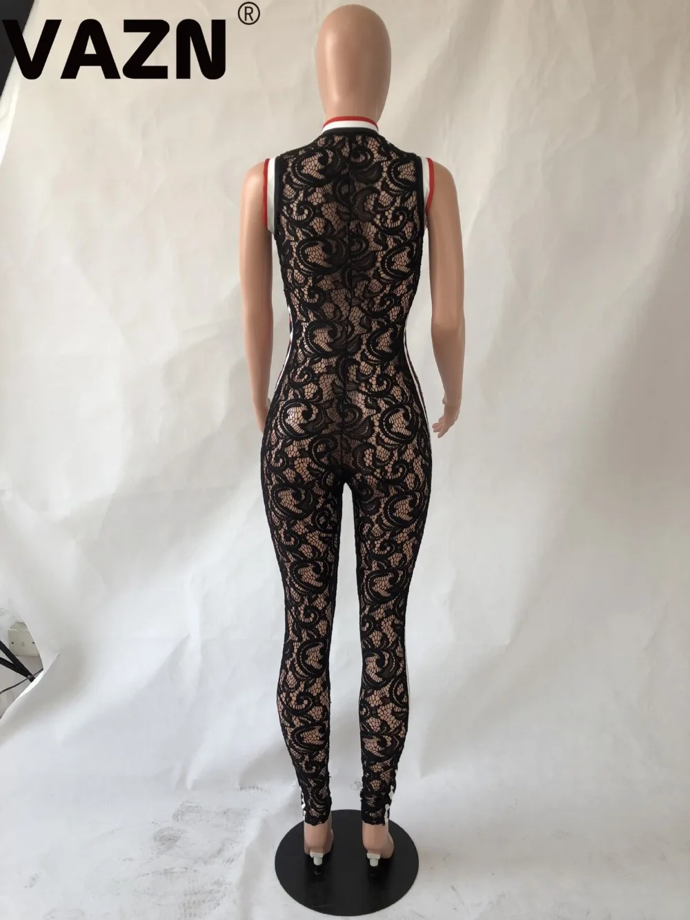 VAZN GLO16097 new black fashion women jumpsuit V-neck sleeveless long pant jumpsuits sexy club bandage wind rompers