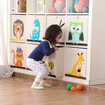 

Large Folding Storage Box 13 inch Cartoon Animal Cube Storage Bin Fabric Foldable Storage Boxes For Nursery Toys Organizers