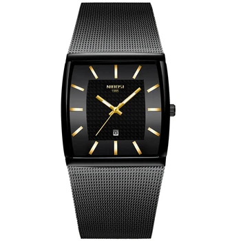 

NIBOSI Men Watch 2020 Rectangle Black Gold Stainless Steel Waterproof Luxury Quartz Watch Waterproof Analog Relogio Masculino