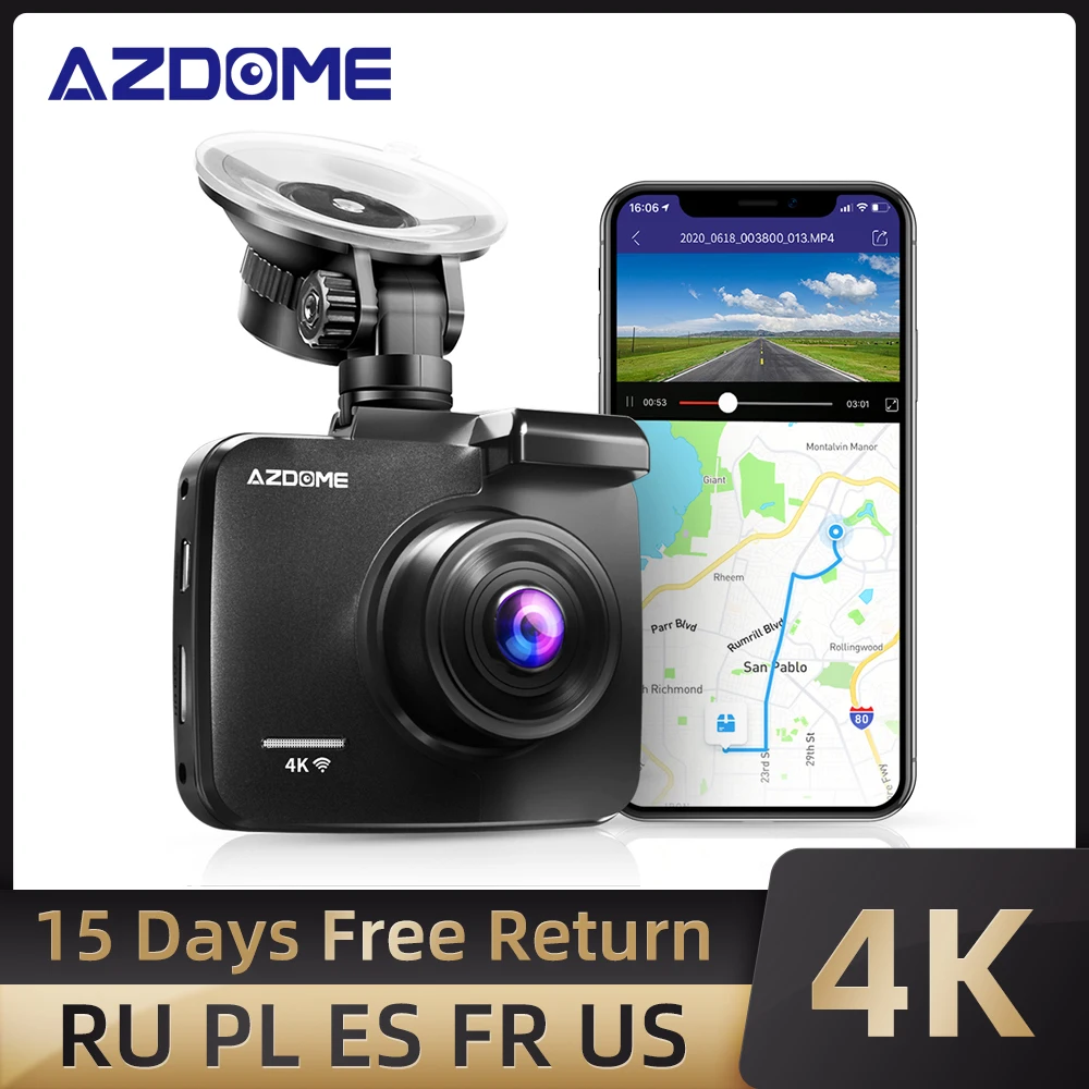 AZDOME 2160P WiFi Автомобильный видеорегистратор GS63H 4k 60fps Новатэк с координатами