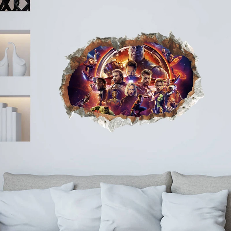Мультяшные Мстители 3D яркие настенные наклейки для гостиной, спальни, настенные украшения, постер из фильма, художественные настенные наклейки для детской комнаты