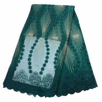 

African lace Fabric for party green nigerian lace with stones french net mesh lace embroidery 5yards