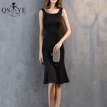 

Black Short Mermaid Prom Dresses Simple Scoop Neck Evening Gown Shoulder Straps Zipper Party Dress Short Black Girl Gown Chic