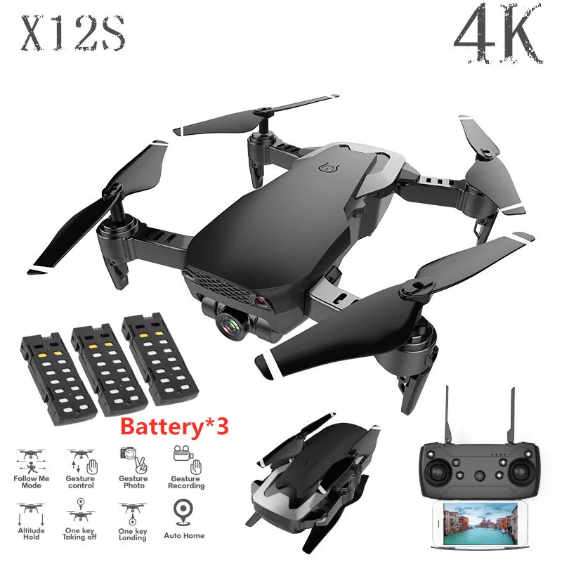 X12S мини 4K камера Дрон высокое удержание режим RC Квадрокоптер WiFi FPV складной вертолет пульт дистанционного управления 1080P камера Дрон игрушка RTF - Цвет: 4K-black-3B