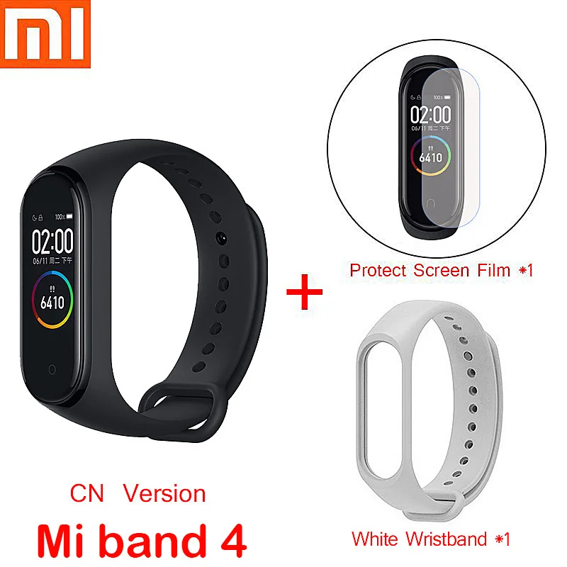 Xiaomi mi-браслет 4 и 3 Смарт-браслет mi Band Браслет пульсометр фитнес-трек сенсорный экран pulsera умные часы - Цвет: mi band 4 add strap