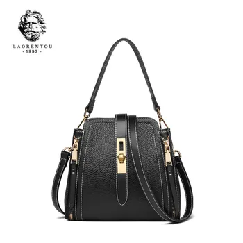 

LAORENTOU Women Genuine Leather bag 2020 new Korean fashion handbag Casual Shoulder Bag Bucket bag