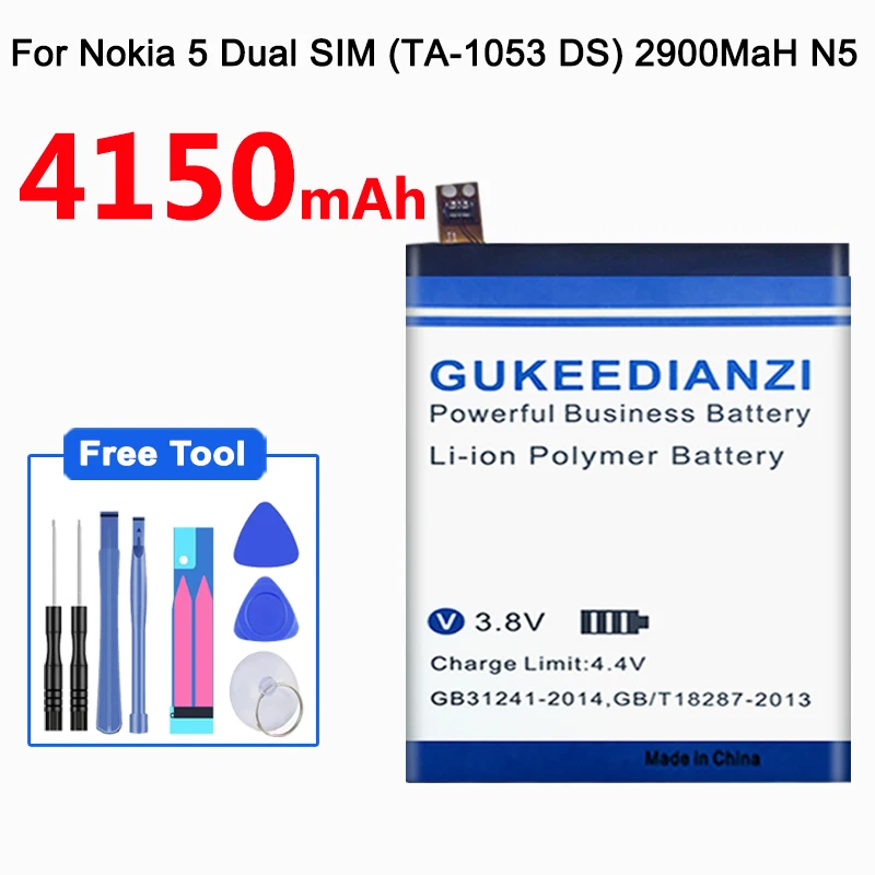 GUKEEDIANZI 4150mAh полимерный литий-ионный аккумулятор HE321 для Nokia 5 Dual SIM (TA-1053 DS) N5 Замена