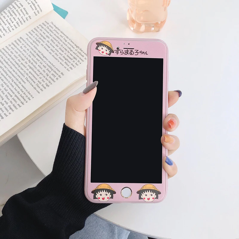 Для iphone 11promax Chibi Maruko-chan чехол+ стеклянная пленка для экрана для iphone XS max XR X 7 8 7plus 6S 6SP 11pro зеркальная крышка