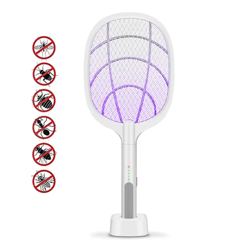 3000V Electric Mosquito Fly Bugs Swatter Zapper Bat Racket Pests Insects Control Killer Repellent USB Rechargeable LED Lighting