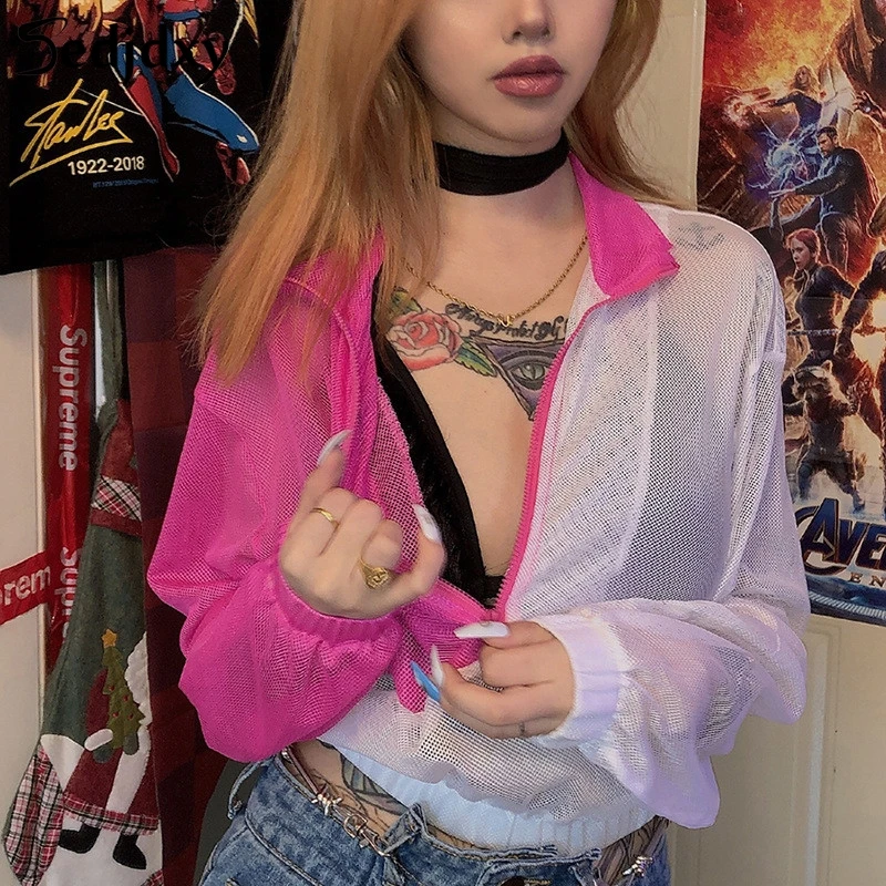 

Women New Sexy Party Club Long Sleeve Mesh Fishnet Sweatshirt Pullovers Harajuku Crop Tops 2019 Autumn Winter