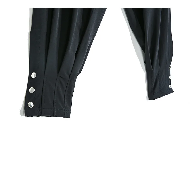 [EAM] Черные Брюки-шаровары с высокой эластичной талией и заклепками, новинка, свободные брюки, женские модные брюки, весна-осень, 1D210