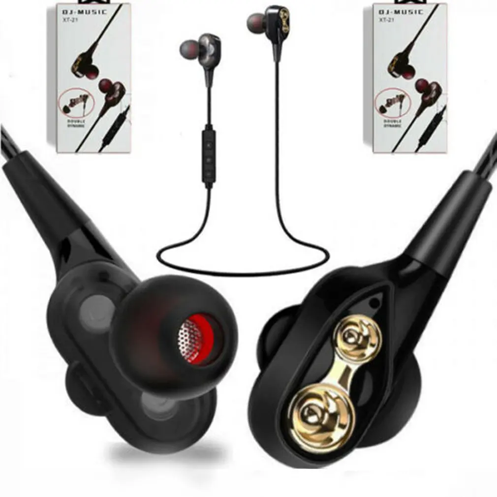 Double Speaker Wireless Bluetooth Headsets Earphones High Bass Sports Neckband Magnetic Headsets Bass Music Earbuds with Mic