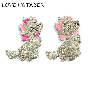 

( Choose Color First ) 51MM*36MM 10pcs/lot Lovely Cat Rhinestone Pendants For Fashion Necklace Making