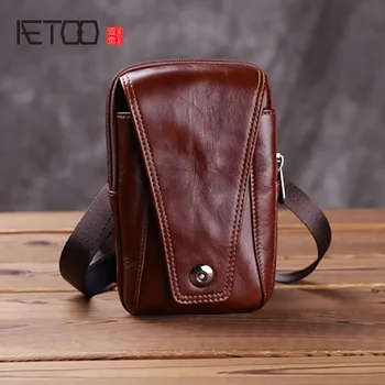 

AETOO Leather men's waist band, multi-functional shoulder bag, leather mobile phone bag, sloping bag