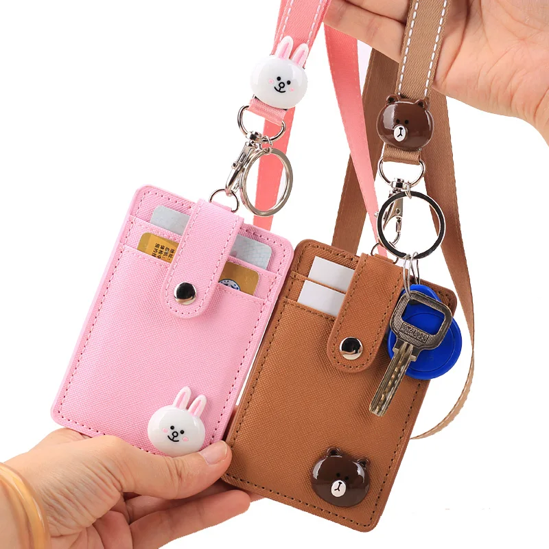 

2019The New Cartoon Lanyard Student Lovely Keychain PU Card Holder ID Badge Student Nurse Subway Card Holders ID Badge Holder