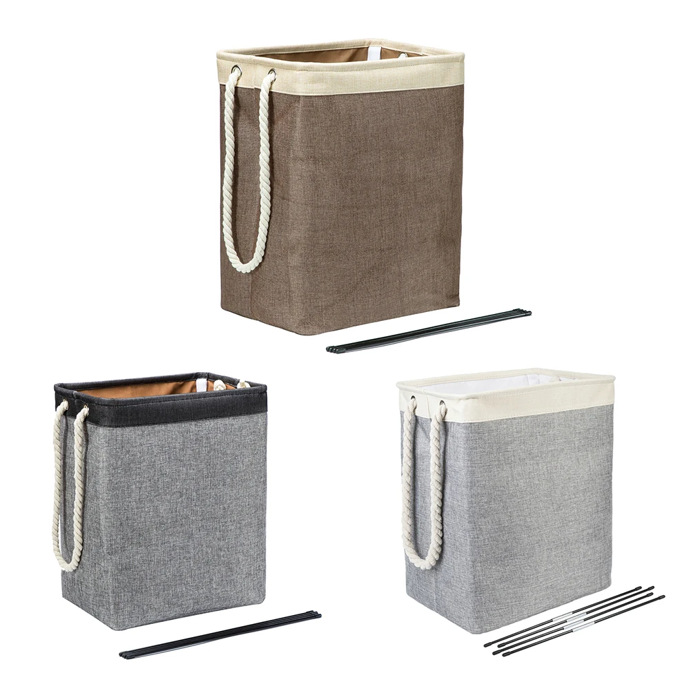Laundry Basket Cotton Linen Hamper Square Laundry Basket Hamper Folding Fabric With Handle Dirty Clothes Storage Bucket Bathroom