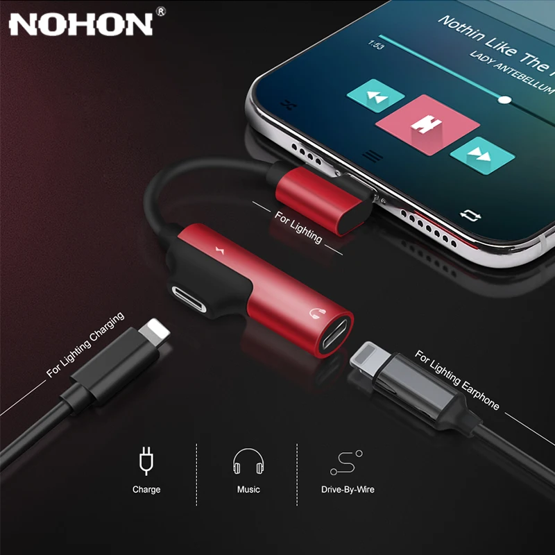 Адаптер для зарядки наушников NOHON Aux с разъемом Lightning/Lightning OTG iPhone 11 Pro XS Max XR X 8 7
