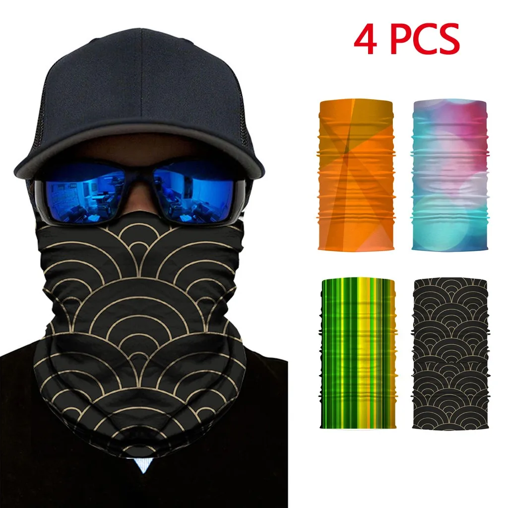 4pcs Outdoor Men Women Riding Mask Sunscreen UV Protection 3D Printed Neck Scarf Washable Dust-proof Mask Cycling Neck Guard