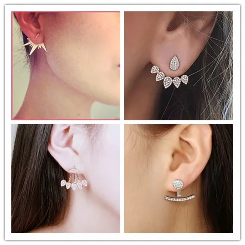 Lukeni новые серьги с имитацией кристаллов спереди сзади Двухсторонние серьги-гвоздики для женщин Эффектные серьги в стиле пирсинга