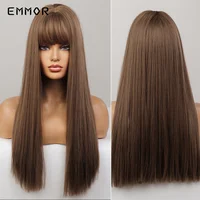 Emmor Natural Long Red Brown Wig for Women Synthetic Straight Burgundy Wigs Heat Resistant Fiber Cosplay Party Fashion Hair Wig